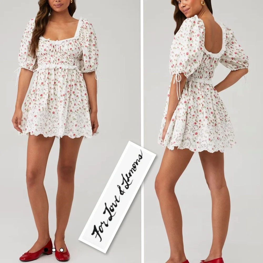 FOR LOVE & LEMONS NWT JACKSON COTTON EMBROIDERED MINI DRESS IN FLORAL PRINT S - Picture 1 of 16